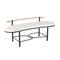 60.25" White Fabric Abstract Upholstered Oval Home Bench with Black Metal Frame & Rope Rod Backrest